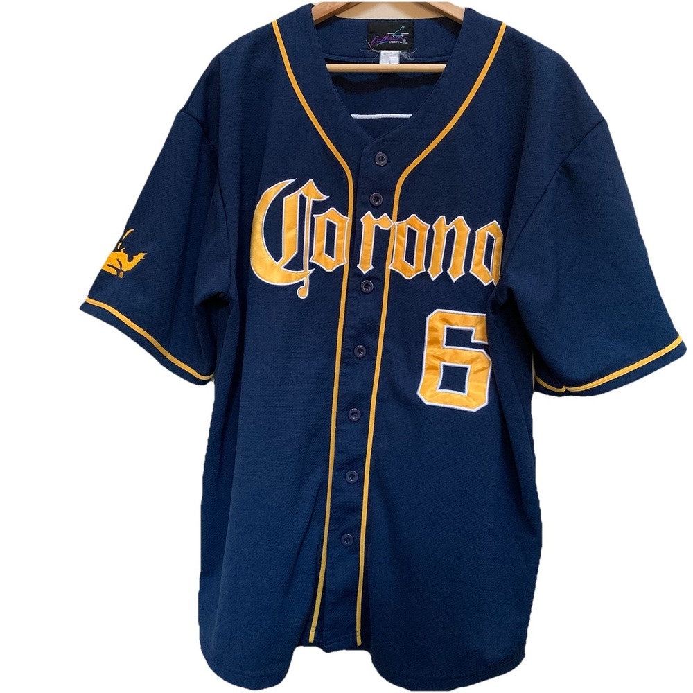 Calhoun‎ Sportswear Corona Beer (Navy Blue) Baseball Jersey Men's SZ-Large